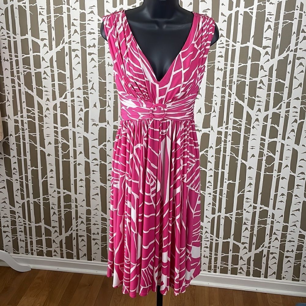 Suzi Chin for Maggy Boutique Barbie Pink & White empire waist full skirted dress